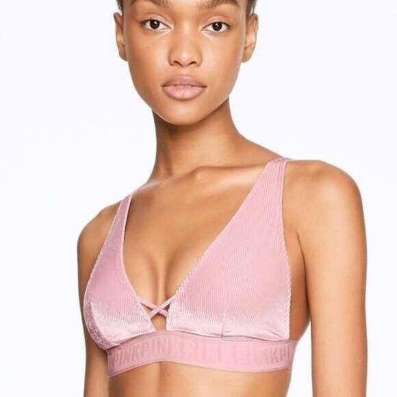 PINK Victoria's Secret Other - PINK Victoria's Secret Bralette Velvet Unlined Ribbed Spell Out